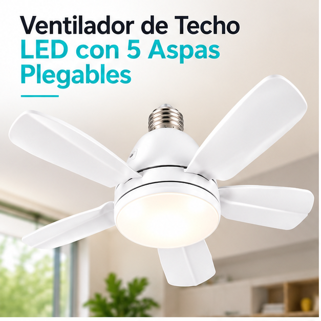 Ventilador de Techo LED con 5 Aspas Plegables