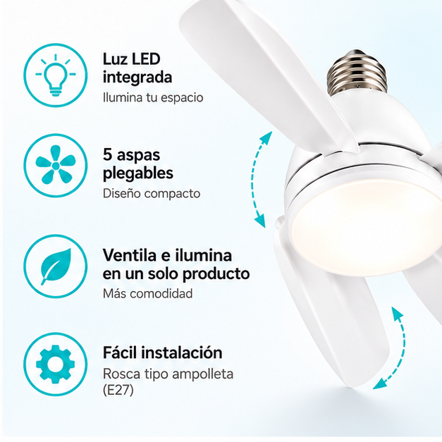 Ventilador de Techo LED con 5 Aspas Plegables