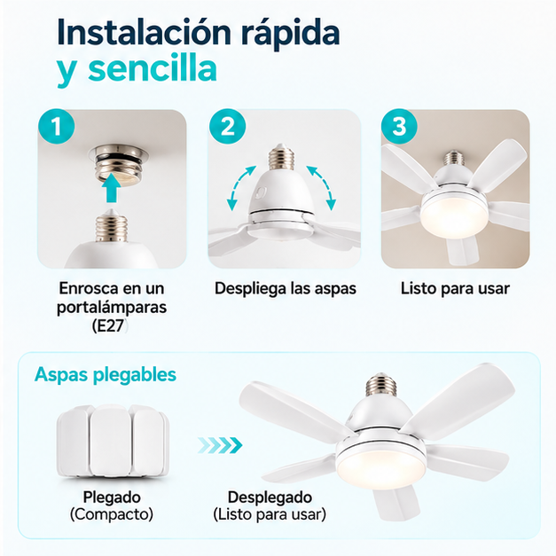 Ventilador de Techo LED con 5 Aspas Plegables