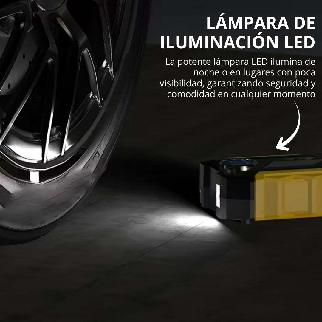 Compresor de aire inflando neumático de vehículo