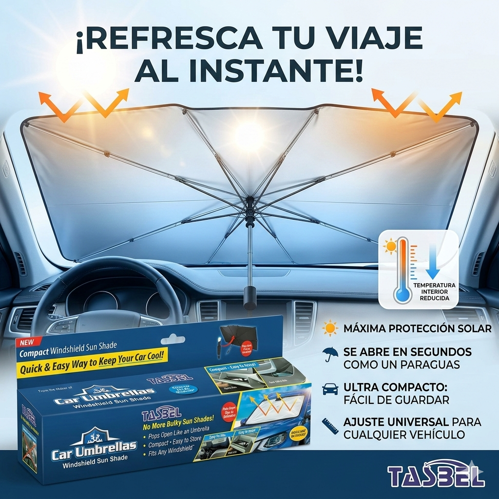 Tapasol tipo paraguas para parabrisas de auto