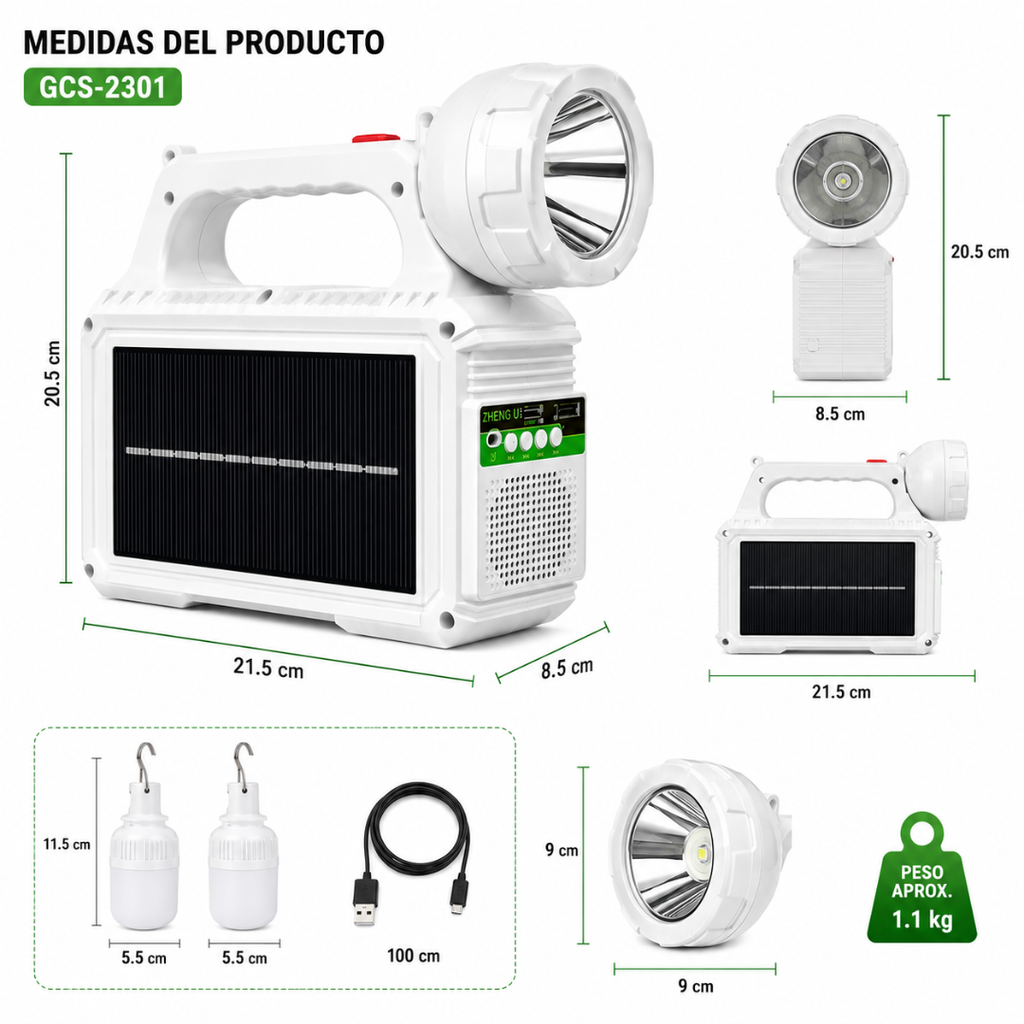 Linterna solar con ampolletas LED externas incluidas