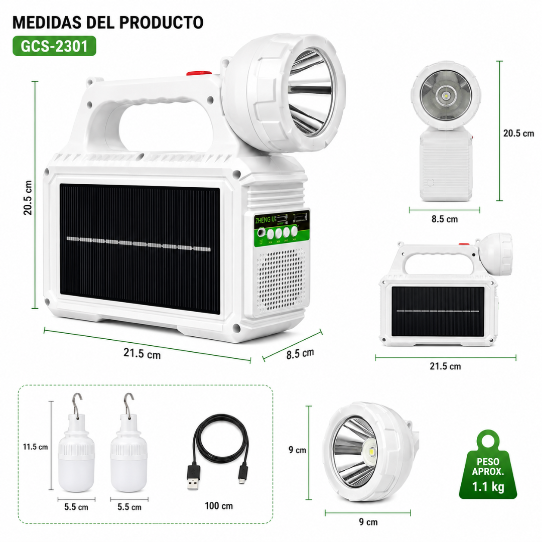 Linterna solar con ampolletas LED externas incluidas