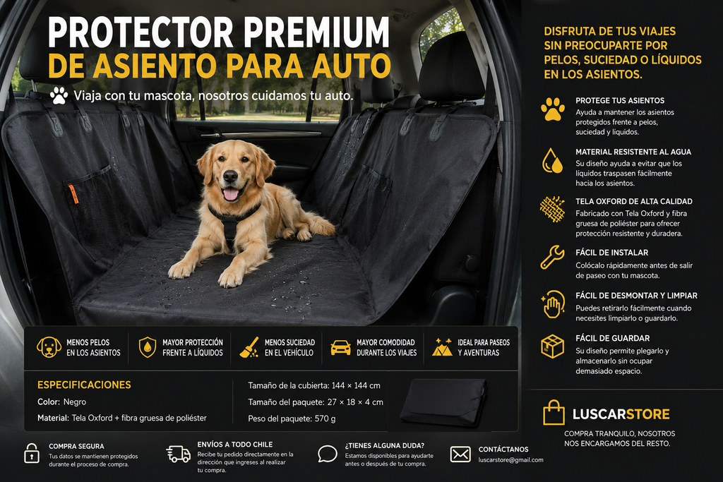 Protector de asiento de auto para mascotas, vista frontal
