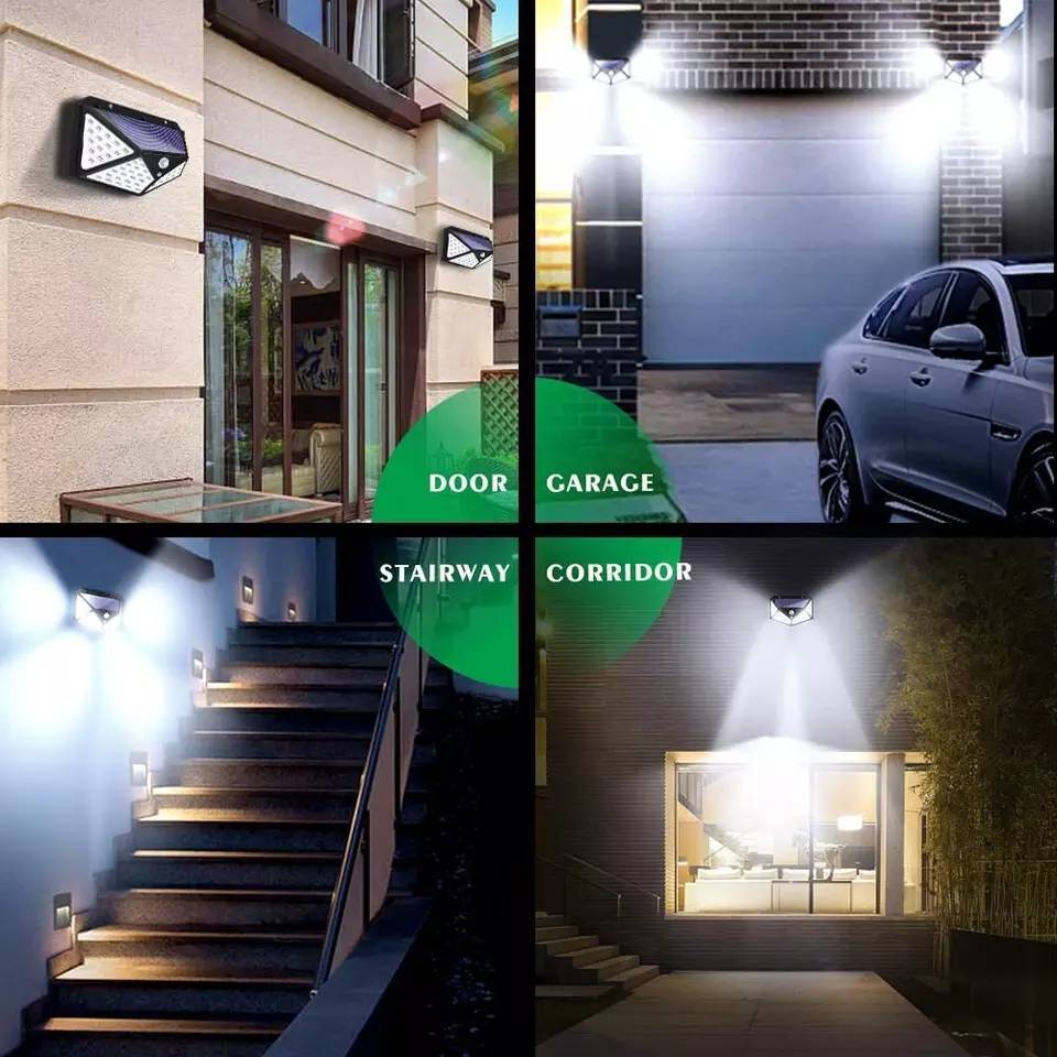 Foco solar LED instalado en pared exterior