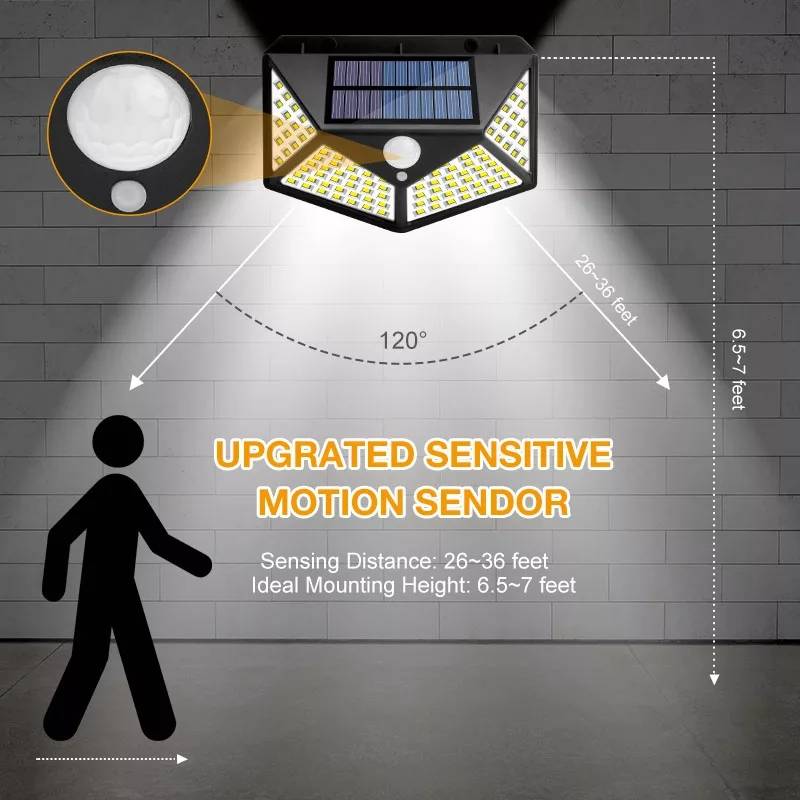 Foco solar LED con sensor de movimiento, vista frontal