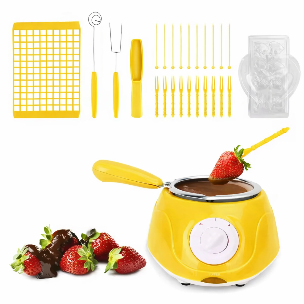 Fondue de chocolate eléctrica con frutas para sumergir