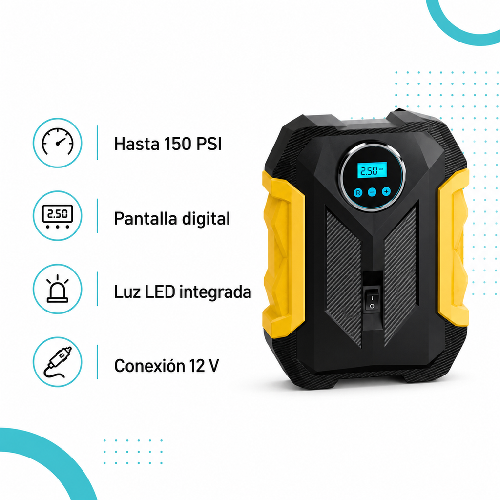 Compresor de Aire Digital Portátil para Auto — beneficios