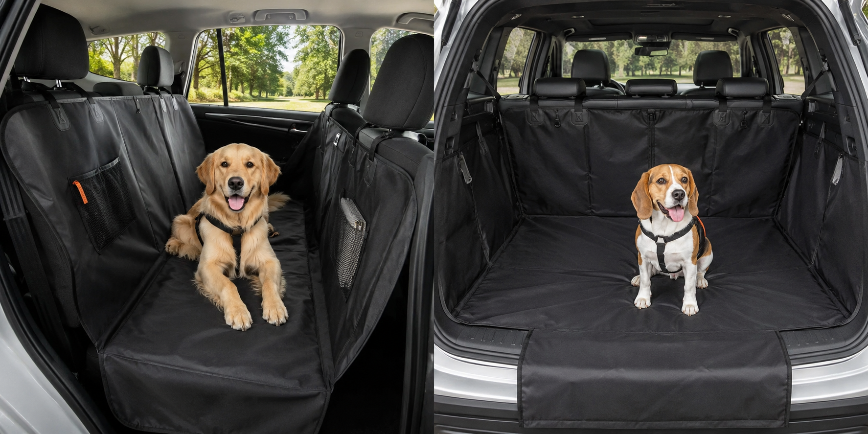 Protector de asiento de auto para mascotas instalado en el vehículo