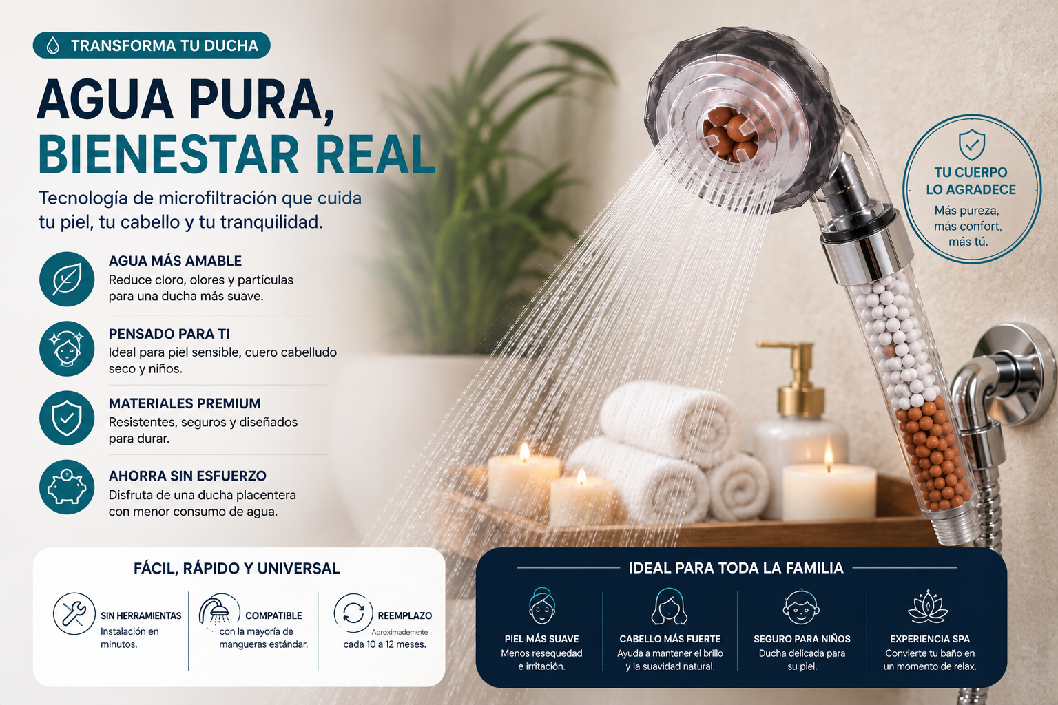 Ducha Ahorradora de Agua Capacidad Spa