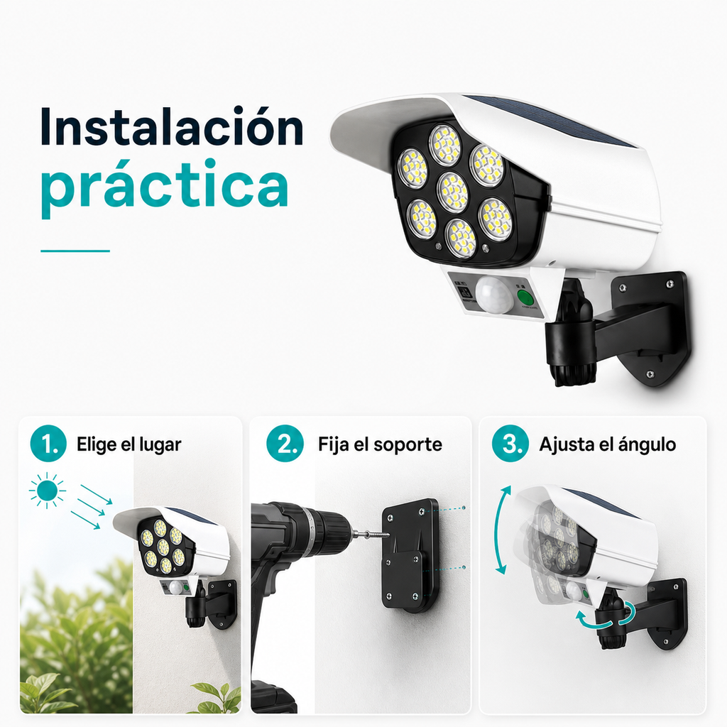 Cámara de Vigilancia con Foco Solar - guia