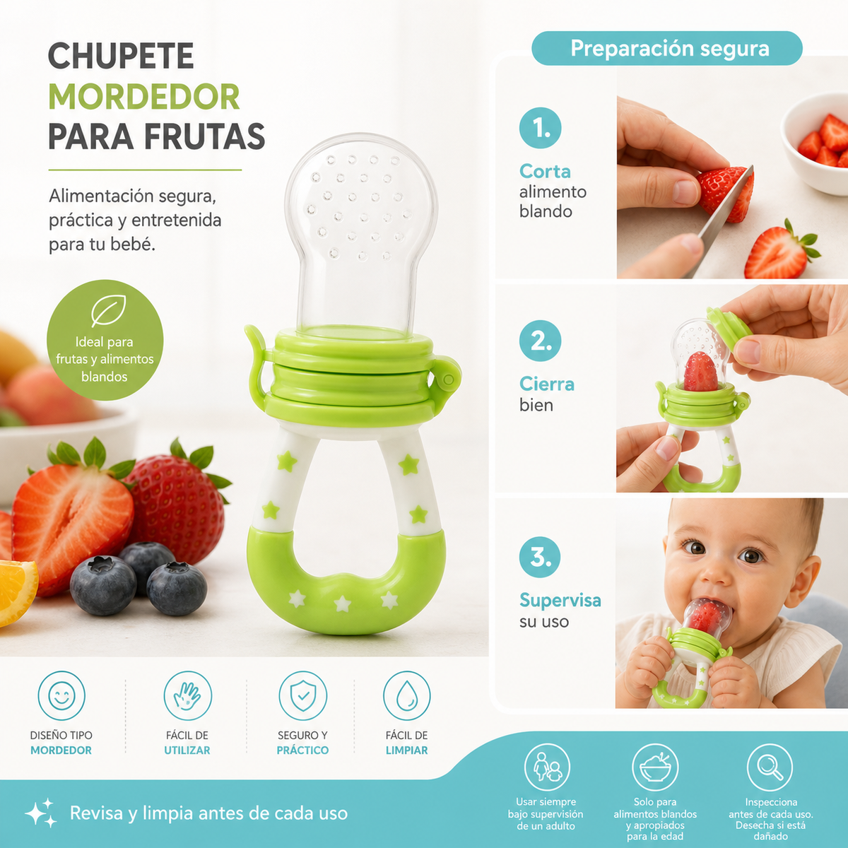 Chupete mordedor para frutas - guía